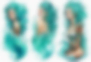 a tall woman made of water with turquoise hair sitting upon a wave tattoo idea