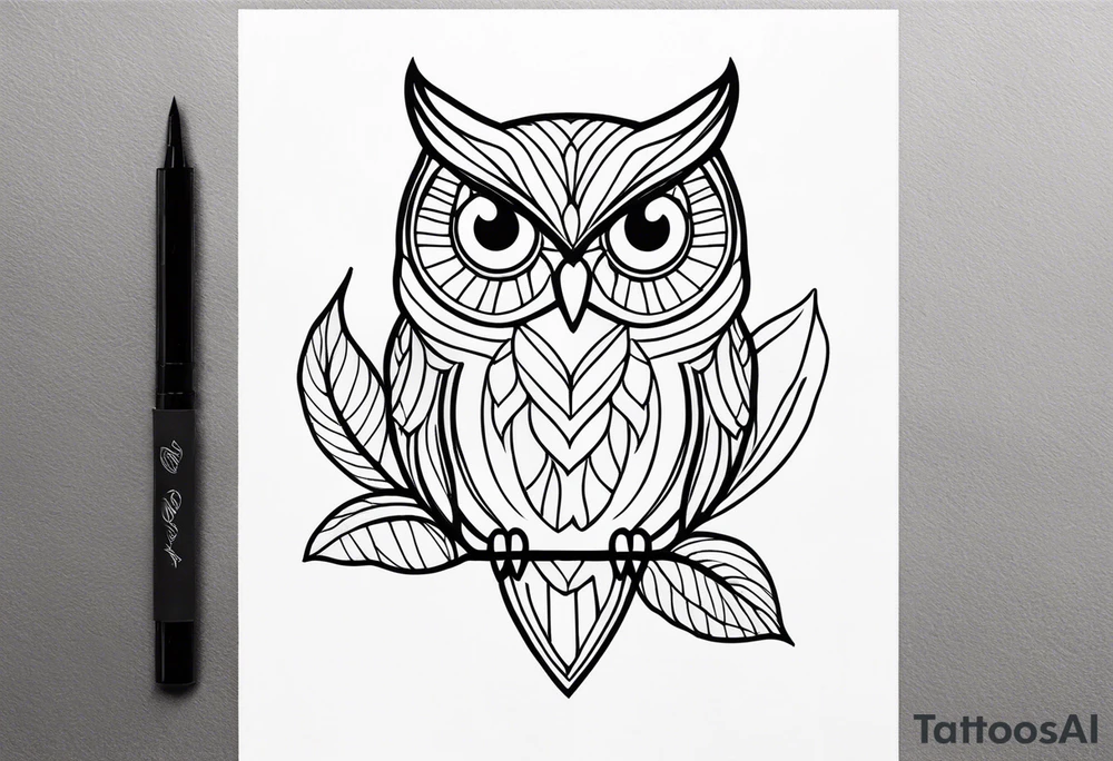 unique small feminine leaftattoo with owl tattoo idea