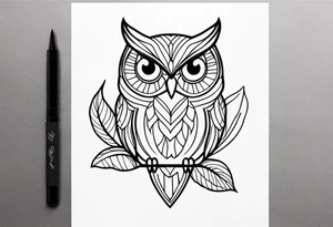 unique small feminine leaftattoo with owl tattoo idea