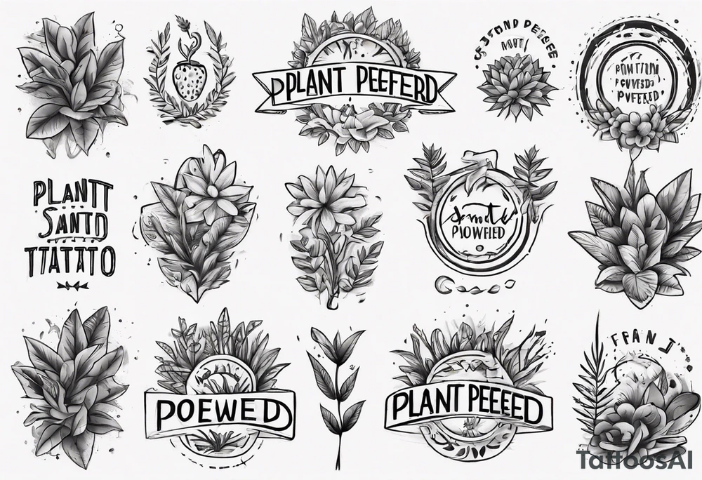Arm band tattoo spelling ‘Plant Powered’ with plants tattoo idea