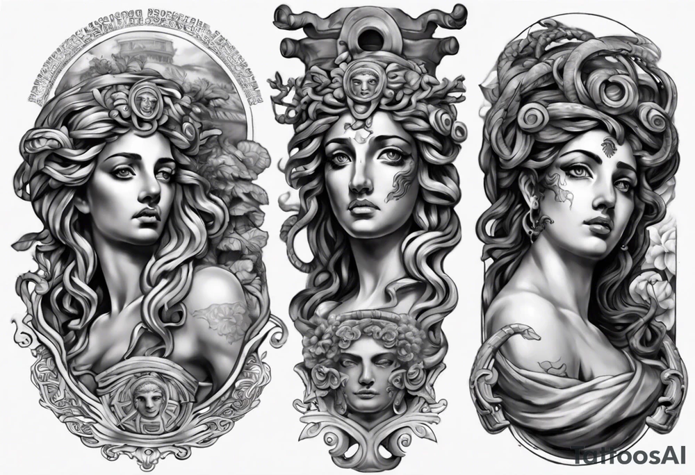 GREEK GODess medusa STATUE
ARM SLEEVE
REALISTIC tattoo idea
