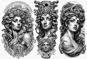 GREEK GODess medusa STATUE
ARM SLEEVE 
REALISTIC tattoo idea