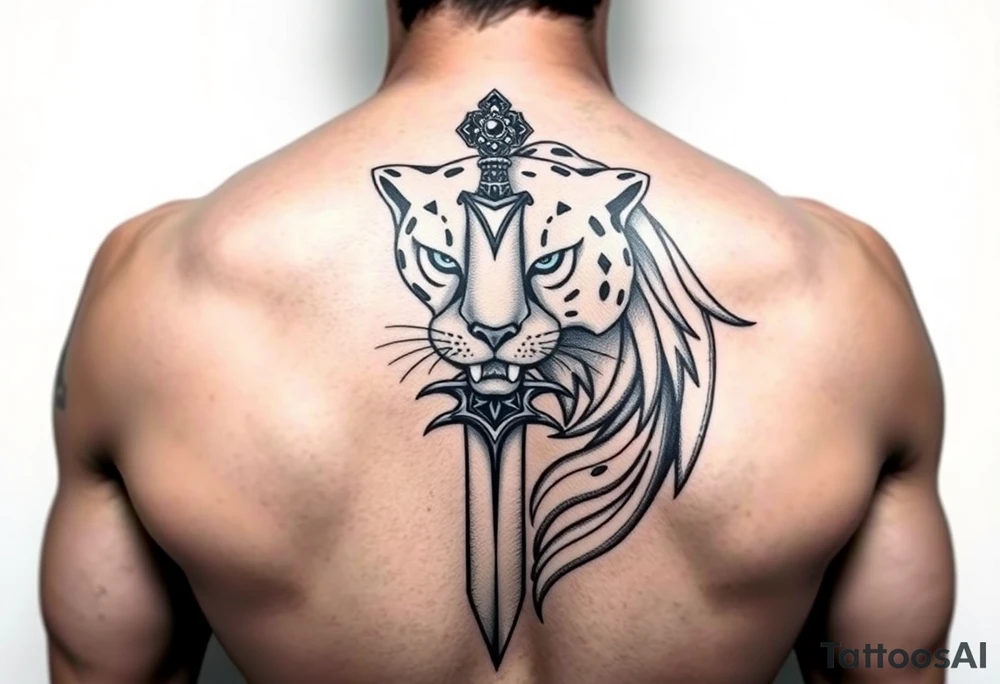 mystical panther around an ancient dagger with jeweled hilt tattoo idea