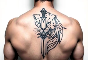 mystical panther around an ancient dagger with jeweled hilt tattoo idea