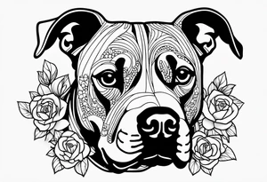 pit bull looking up at you surrounded by lego flowers tattoo idea