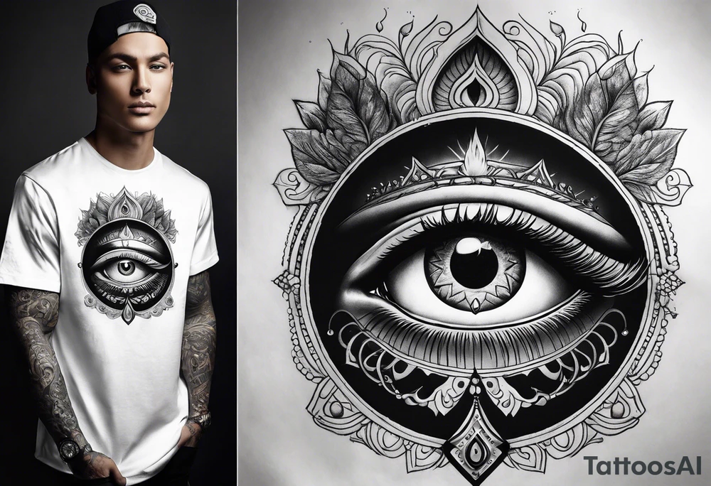 A sleeve that depicts the third eye. tattoo idea