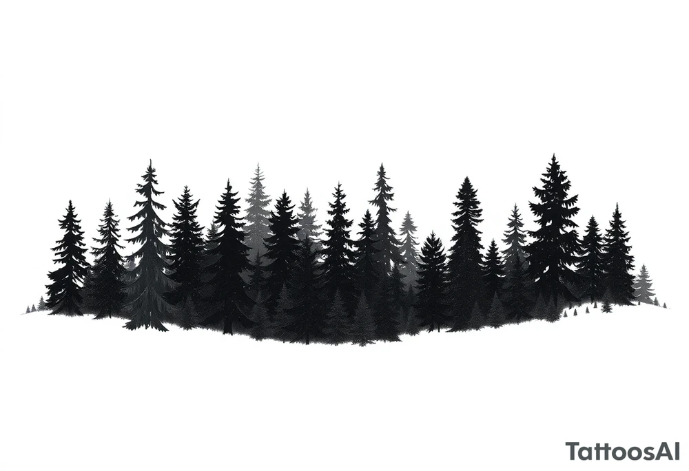 Coniferouse forest silhouette with black and gray trees tattoo idea
