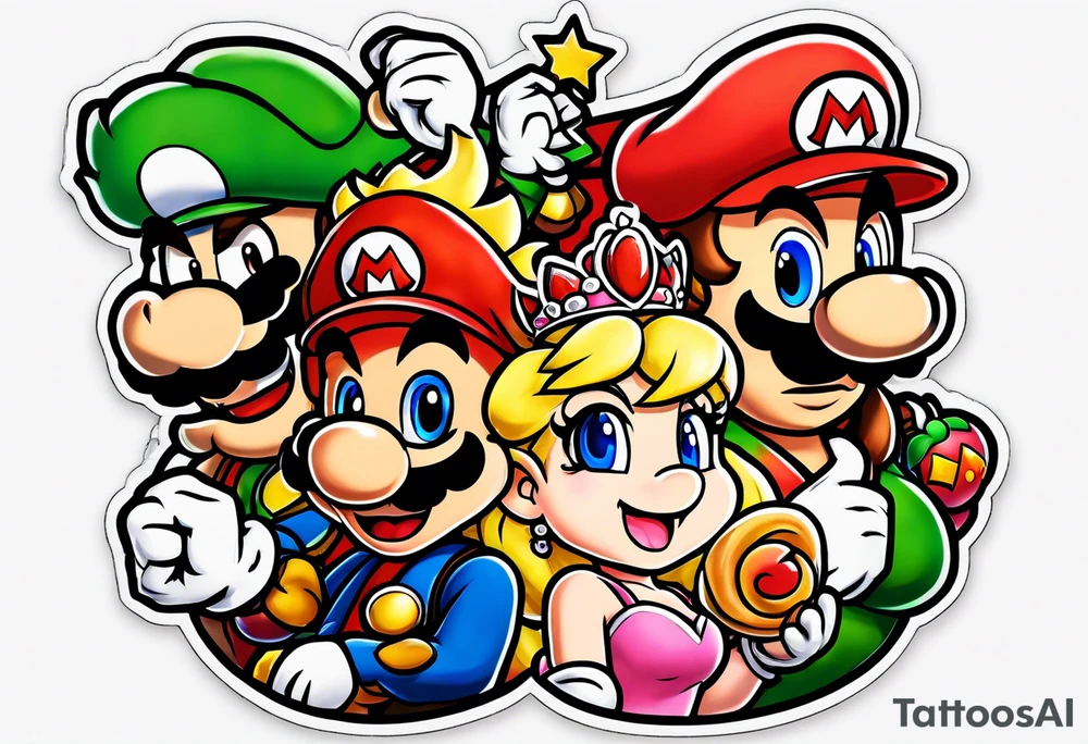 tattoo with bowser holding Mario and Luigi severed heads with princess peach by bowsers side tattoo idea