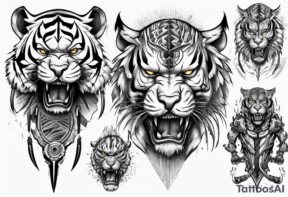 African Tiger warrior and lightning tattoo idea
