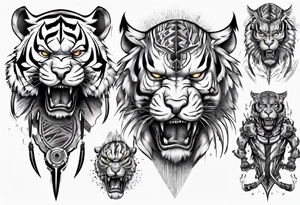 African Tiger warrior and lightning tattoo idea