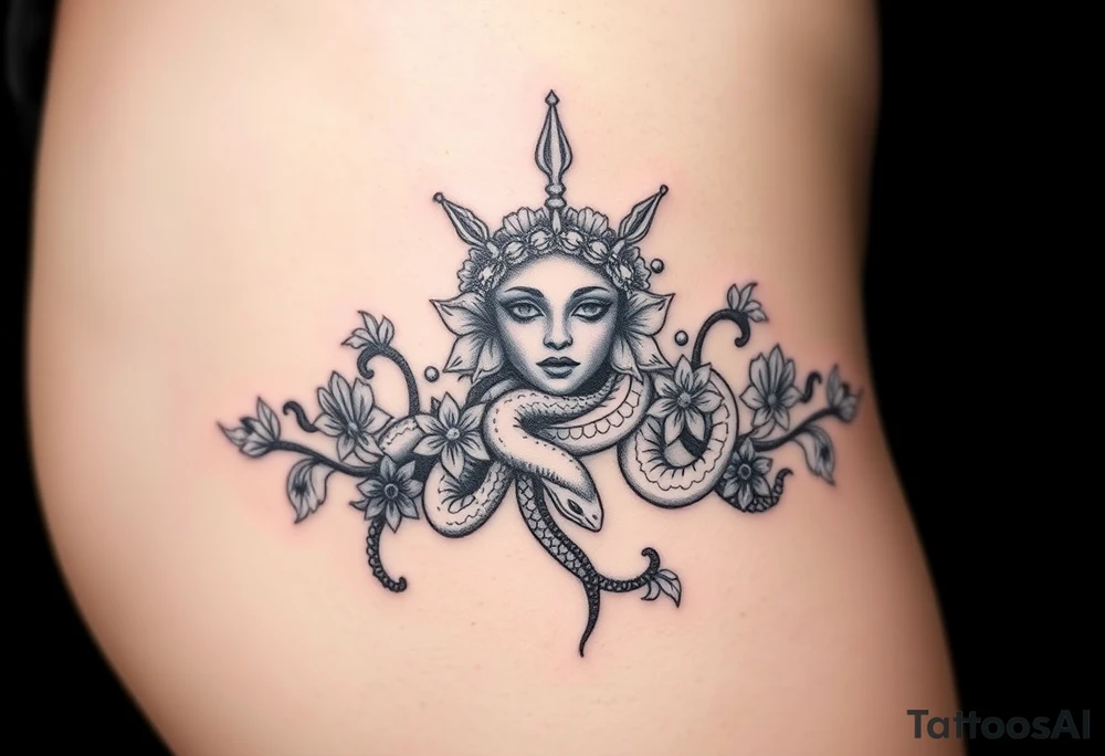 Big Medusa flowers snakes tattoo idea
