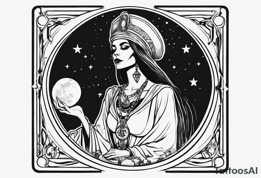 High priestess as a skeleton with moon tarot card tattoo idea