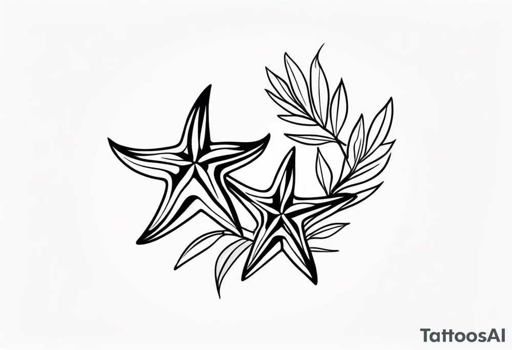 Two star fish with olive branch behind tattoo idea