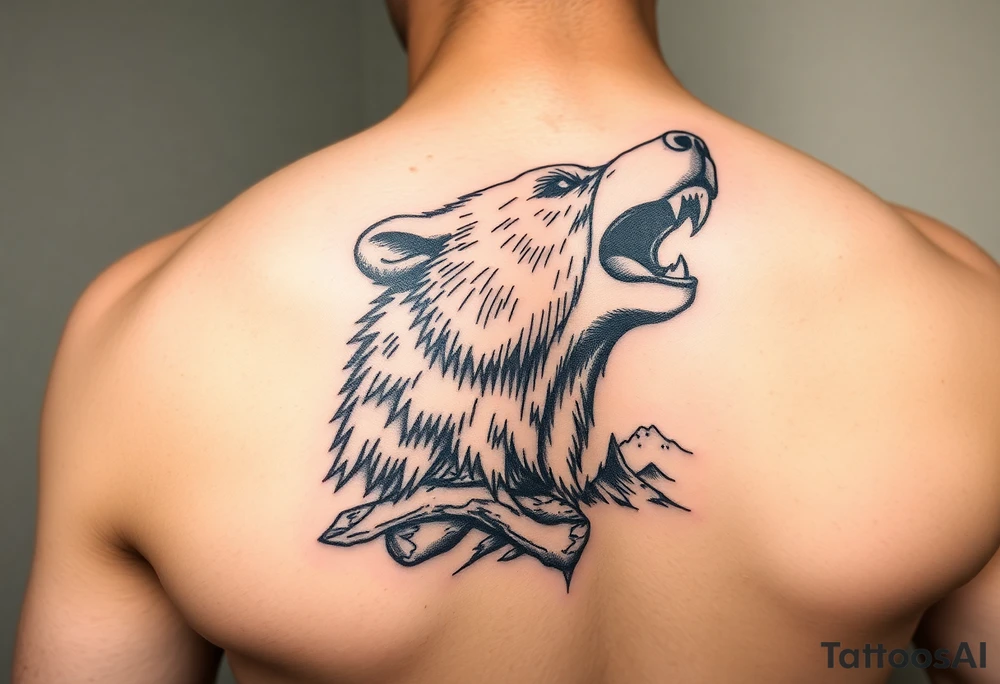 roaring bear,landscape. tattoo idea