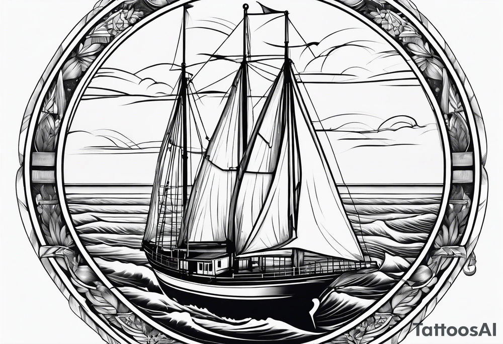 maritime lighthouse in a front view sailboat serving as a mast for a sail. tattoo idea