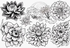 Japanese style tattoo background daffodils, chrysanthemum and waves tattoo idea