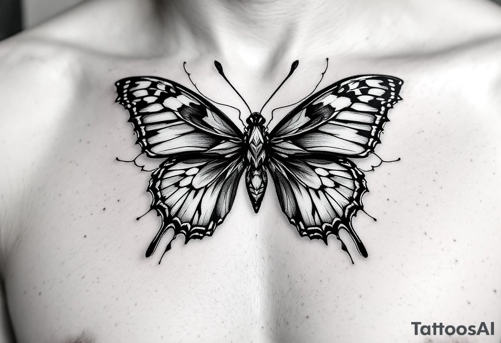 A bow tie with mixed with a butterfly tattoo idea