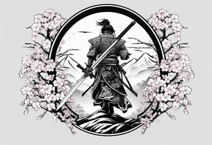 sword with a sakura tree tattoo idea