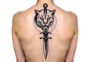 mystical panther around an ancient dagger with jeweled hilt tattoo idea