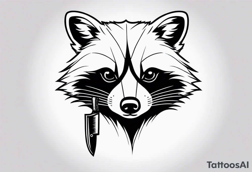 Simple and minimalist raccoon holding a knife tattoo idea