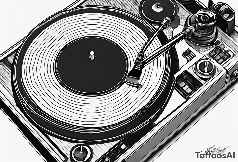 Recordplayer minimalistic fineline drawed in 2D tattoo idea