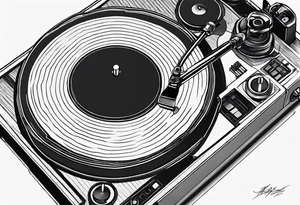 Recordplayer minimalistic fineline drawed in 2D tattoo idea