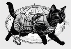 cat going skydiving with no chute open tattoo idea