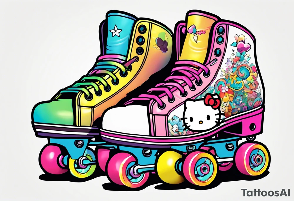 cute, pastel rainbow roller skates tattoo idea