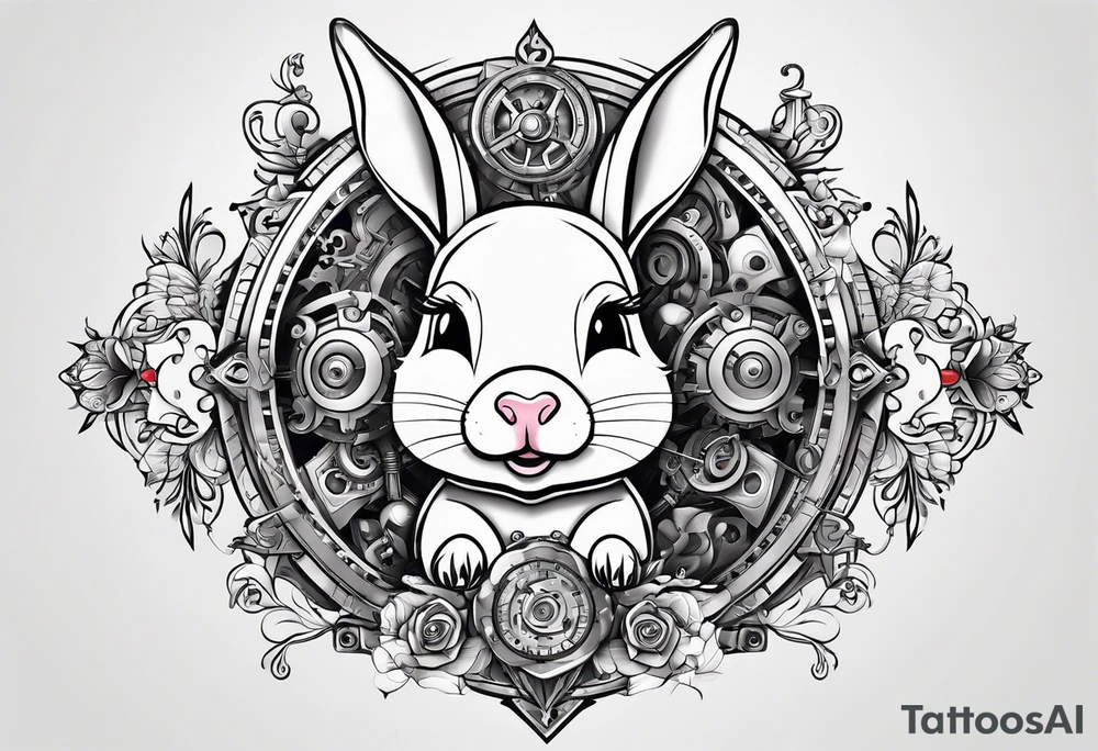 Looks like a rabbit cartoon pig with a mechanical heart tattoo idea
