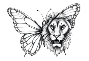 a butterfly half side with lions face tattoo idea