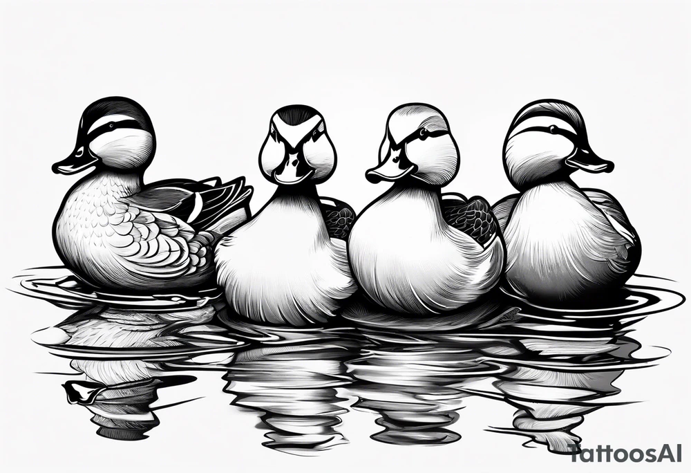 3 ducks in a row, side by side 

The ducks are rubber duck, cartoonish tattoo idea