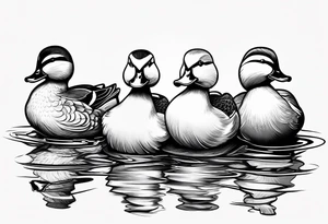 3 ducks in a row, side by side 

The ducks are rubber duck, cartoonish tattoo idea
