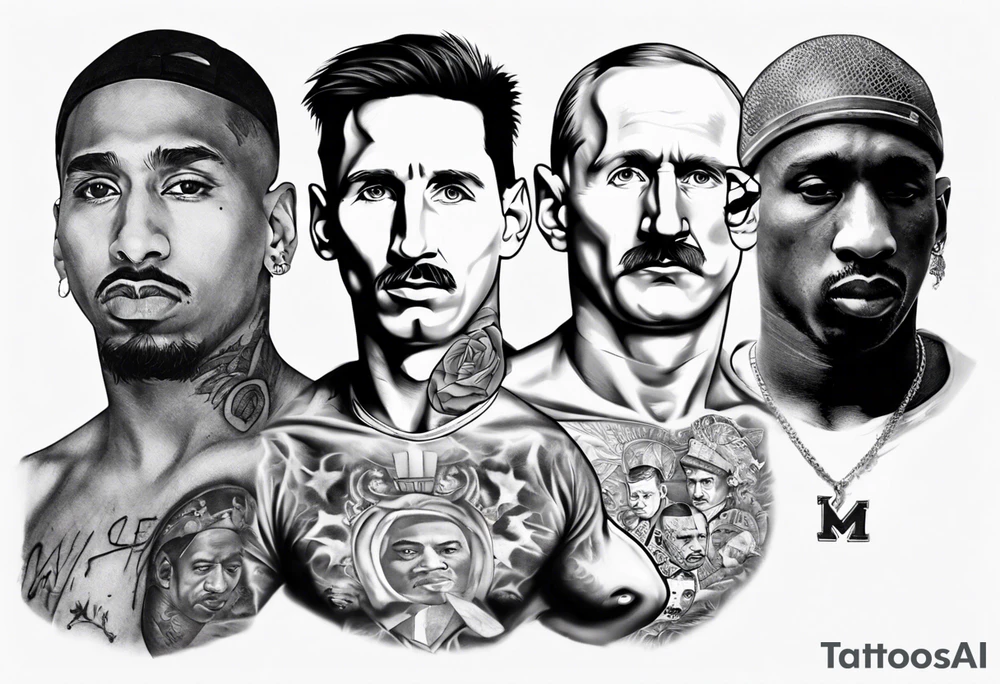 Icons portraits 
ARM SLEEVE 
REALISTIC
messi
Tupac
biggie
hitler
Putin tattoo idea