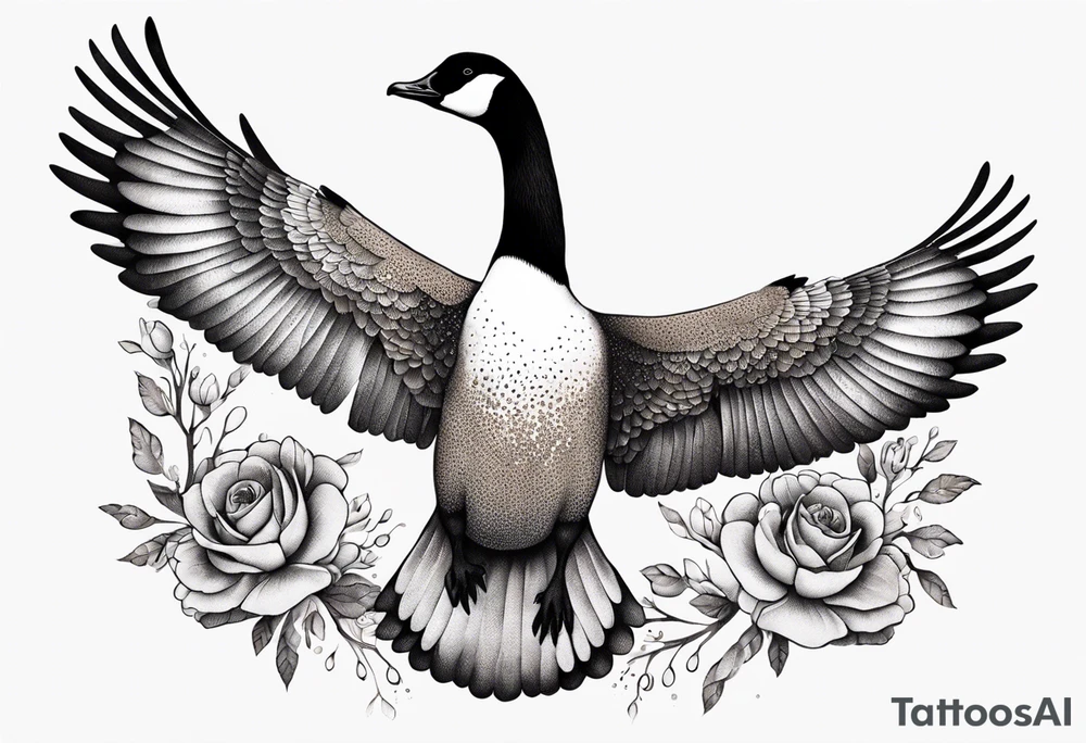 canadian goose spread wings with flowers side tattoo idea