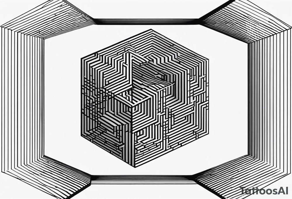 A three-dimensional cube with an emphasis on lines, creating a depth effect. tattoo idea