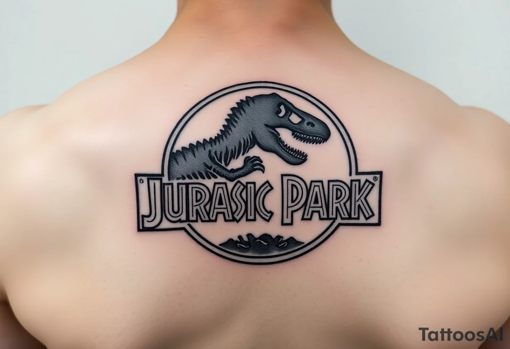 Jurassic Park logo with the dinosaur holding a stick tattoo idea