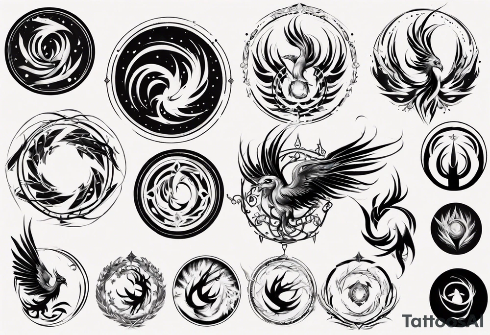 Phoenix rising in circles tattoo idea