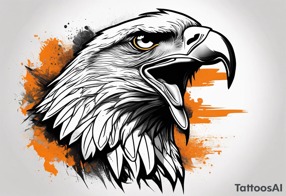 powerful eagle head with orange tone sleeve tattoo idea