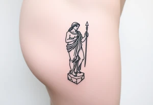 outer thigh tattoo greek sculpture female, fine line tattoo idea