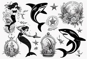 Mermaid and shark tattoo idea