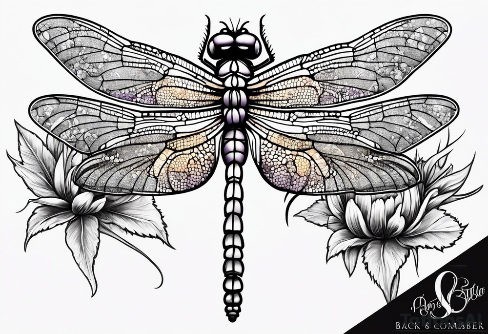 Dragonfly in amber with lavender and thistle tattoo idea