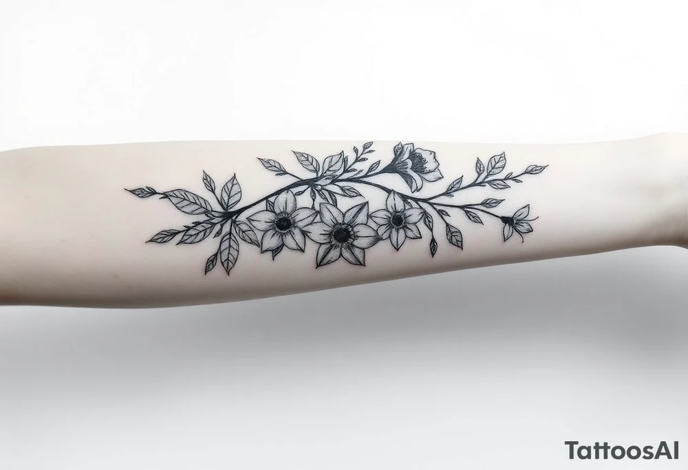 sleeve of holly and daffodils tattoo idea