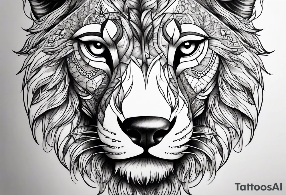 Half Lion eye half wolf eye tattoo idea