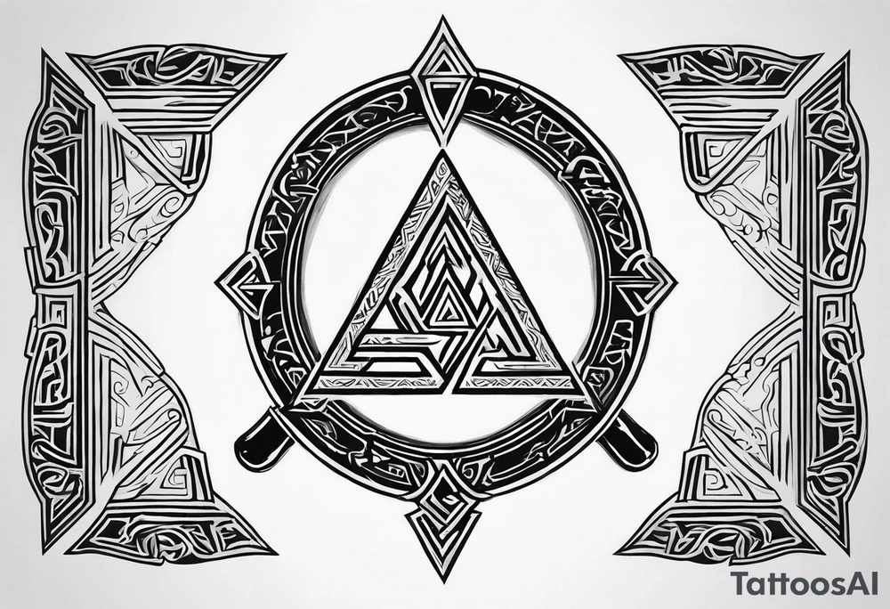 Valhalla sword shield axe Valknut fog tattoo idea