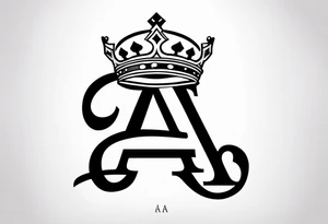 the letter A in cursive with a crown over it that has a money sign in it that can fit on a forearm tattoo idea