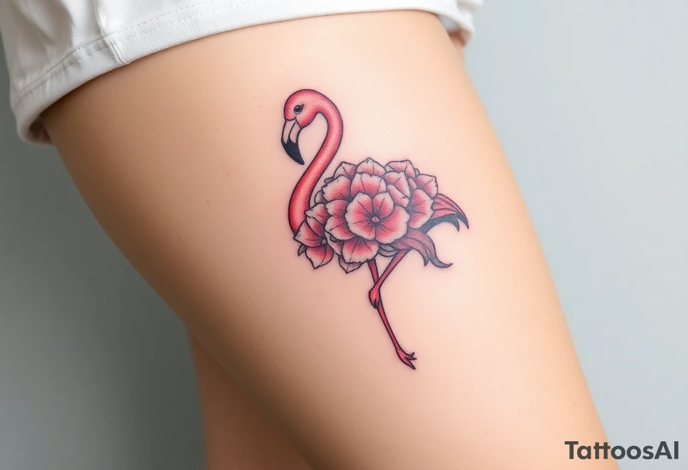 Flamingo made of hydrangea tattoo idea