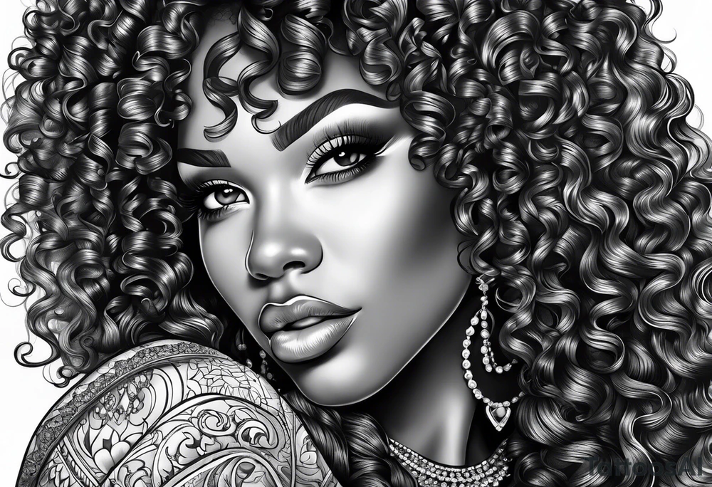 Black woman curly hair , long lashes tattoo idea