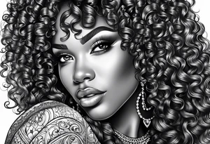 Black woman curly hair , long lashes tattoo idea