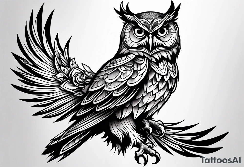 mythical owl tattoo idea