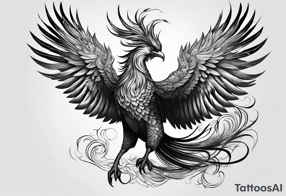 asian elegant long feathered phoenix
with a long neck, with short wings tattoo idea